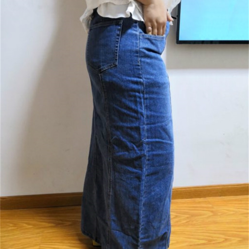 Autumn and winter women fashion loose single breasted water wash denim maxi skirt female trendy plus size jean casual bottom 210306