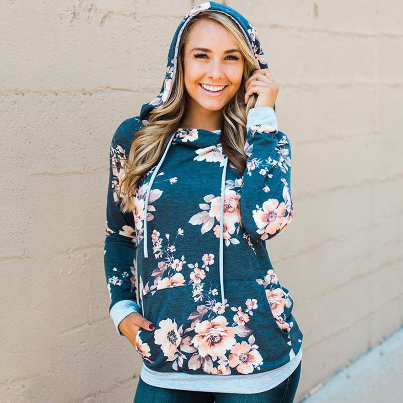 Autumn Floral Hoodie Sweatshirt Women Hooded Sweatshirt Flower Hoodies Women Long Sleeve Pocket Sweatshirts Hoodies For Women 201203
