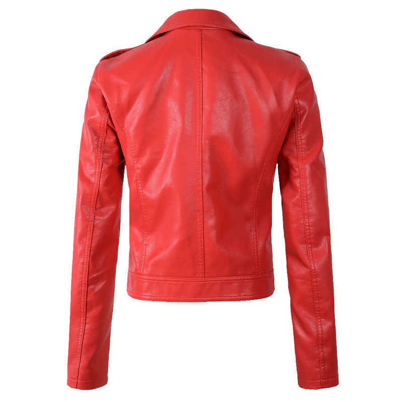 Ly Varey Lin Autumn Faux Soft Leather Jackets Women Motorcycle Zipper Black Punk Rivet Pu Female Red Jacket Outwear 210526