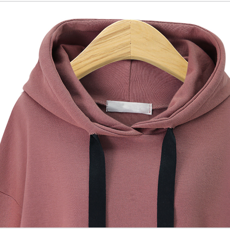 Autumn Winter Women Hoodies Casual Side Split Long Sleeve Slim Plus Thick Sweatshirt Dress Pullover Long Drawstring Hoodie 201106
