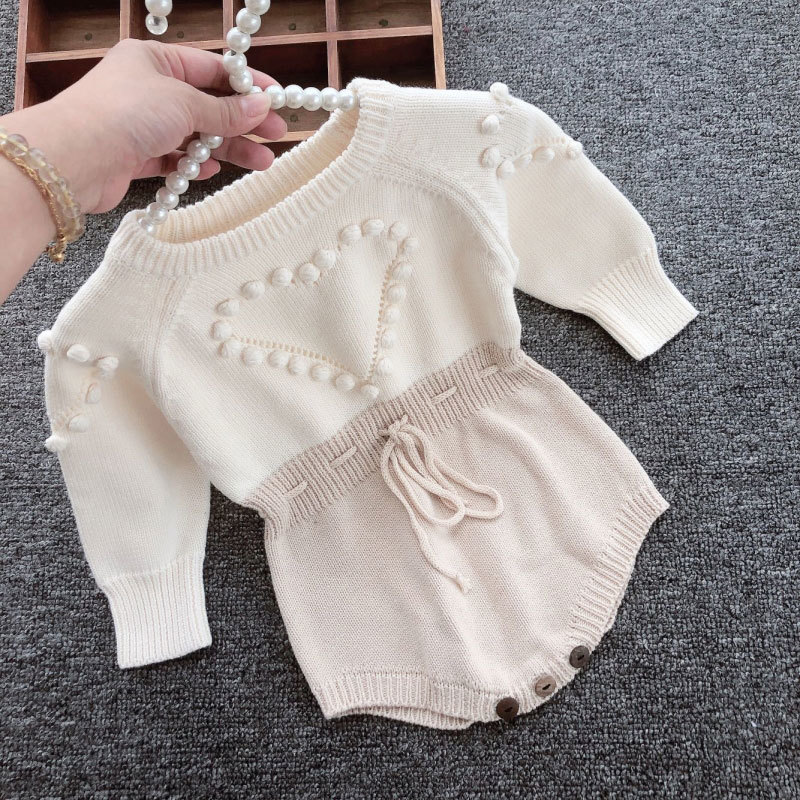 Autumn Girls Clothes Baby Knitted Romper Set Infant Newborn kids Cardigan Boys Sweater Cotton Jumpsuit 210309