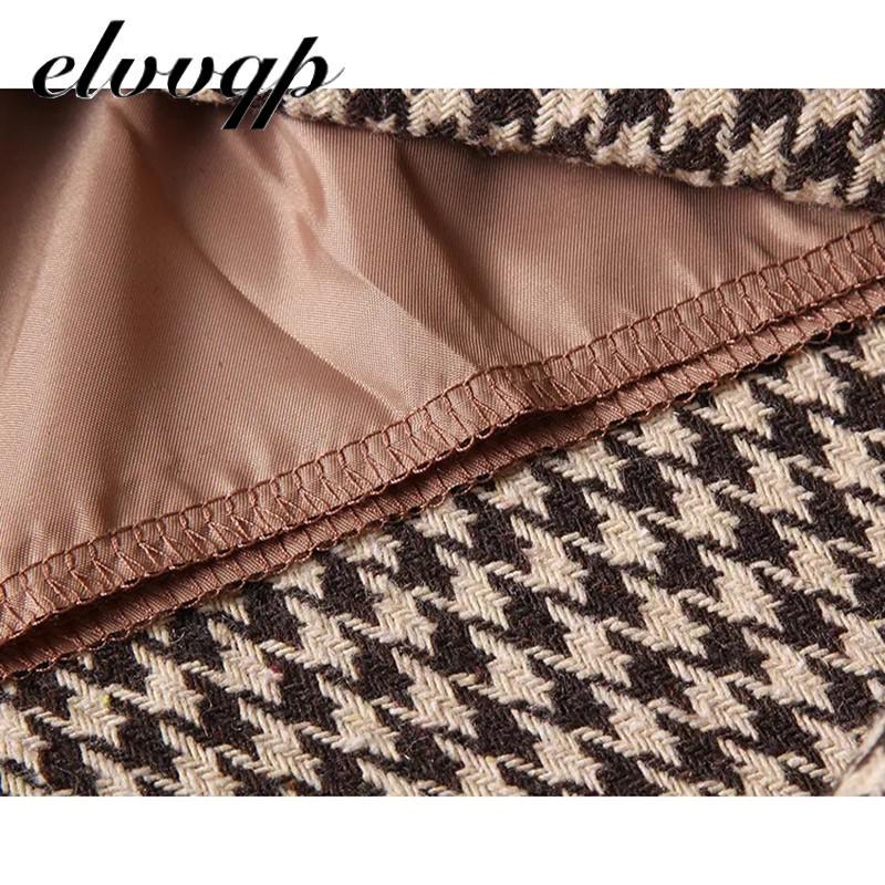 High Quality New Women Autumn Winter Harajuku Thickened Woolen Plaid Retro Skirt Female Elegant Office Work Skirts For Women 210303