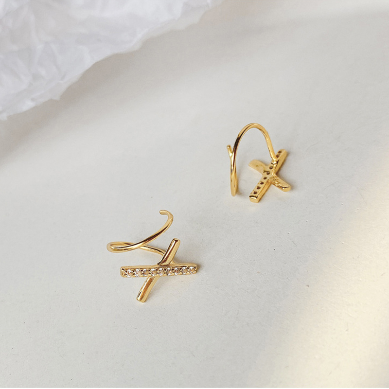 Cross Zircon Rhinestone Stud Earrings 925 Sterling Silver Korean X-shaped Female Simple Fashion Handemade Ear Jewelry Girls