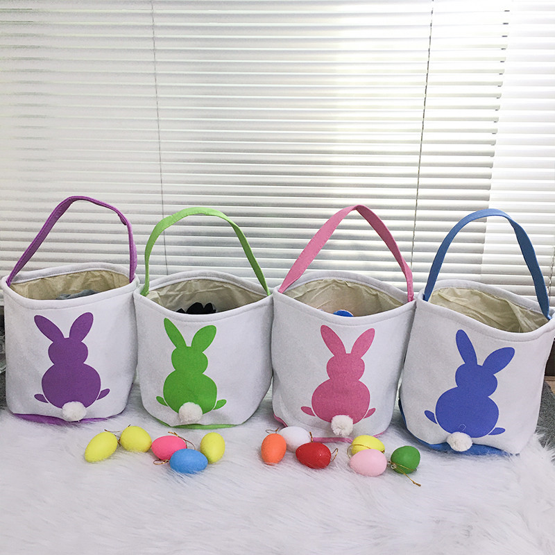 Party Easter Egg Storage Basket Canvas Bunny Ear Bucket Creative Gift Bag With Rabbit Tail Decoration 8 Styles Free shipping