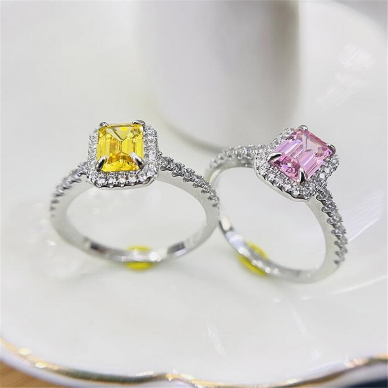 Choucong Simple Fashion Luxury Jewelry Real 925 Sterling Silver Emerald Cut Three Color 5A Zircon Eternity CZ Diamond Women Wedding Engagement Band Ri