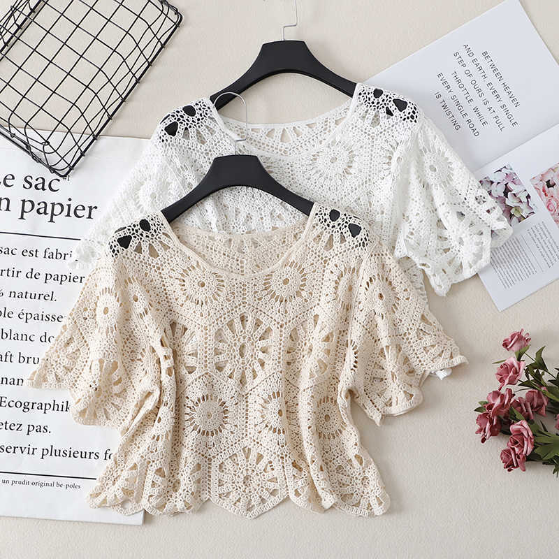 Casual O neck women sweater Summer short sleeve Floral embroidery crochet knitted sweaters Sexy Hollow out ladies pullover 210604, Apricot
Casual O neck women sweater Summer short sleeve Floral embroidery crochet knitted sweaters Sexy Hollow out ladies pullover 210604, Apricot