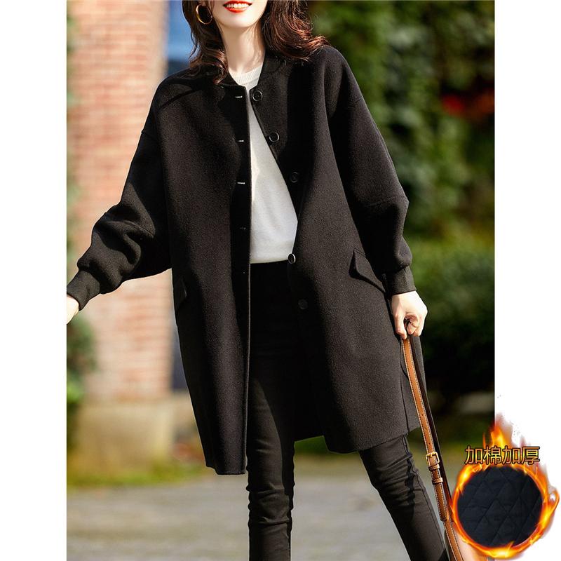 New Winter Women's Wool Coat Faux 2021 Lady Trendy Woolen Overcoats Loose Large Size Female Blend Jackets Pockets Mujer N774