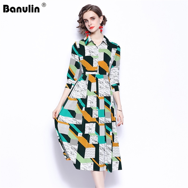 Banulin Summer Runway Vintage Shirt Dress Robe Women's Turn Down Neck 3/4 Sleeve Geometric Print Midi N66410 210603, The green color
Banulin Summer Runway Vintage Shirt Dress Robe Women's Turn Down Neck 3/4 Sleeve Geometric Print Midi N66410 210603, The green color