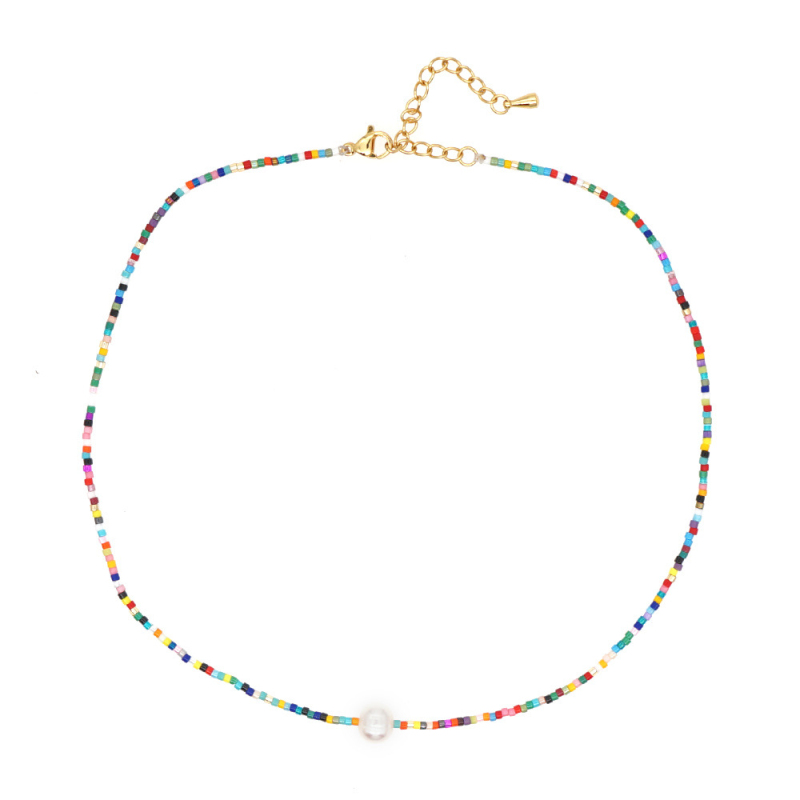 Colorful Design Glass Beaded Pearl Charm Necklace Bohemian Style Women Jewelry