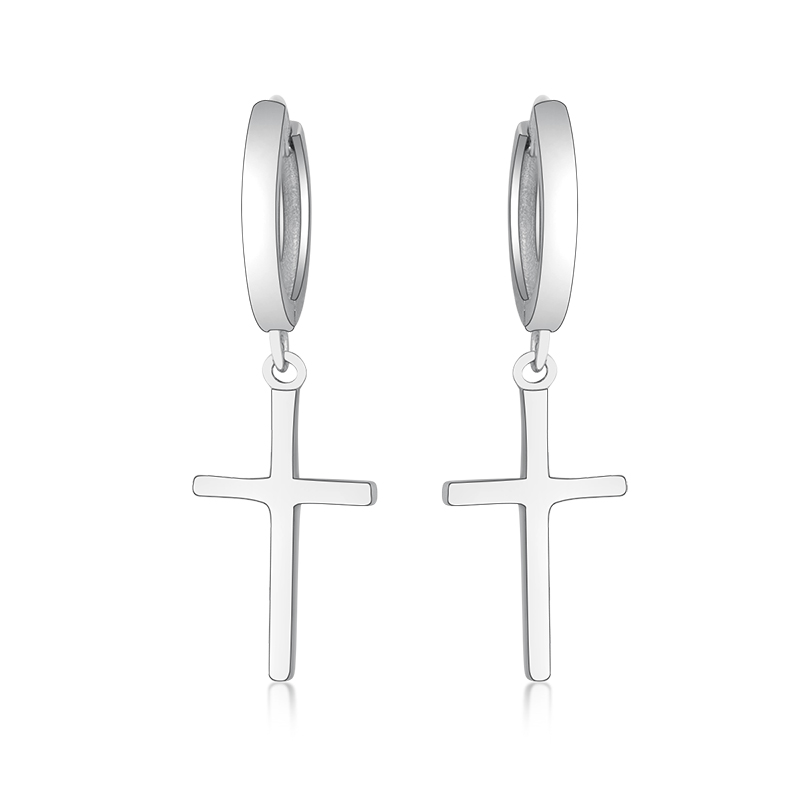Women 925 Sterling Silver Gold Color Polishing Cross Dangle Hoop Earrings For Girls Fashion Luxury Round Jewelry Gift