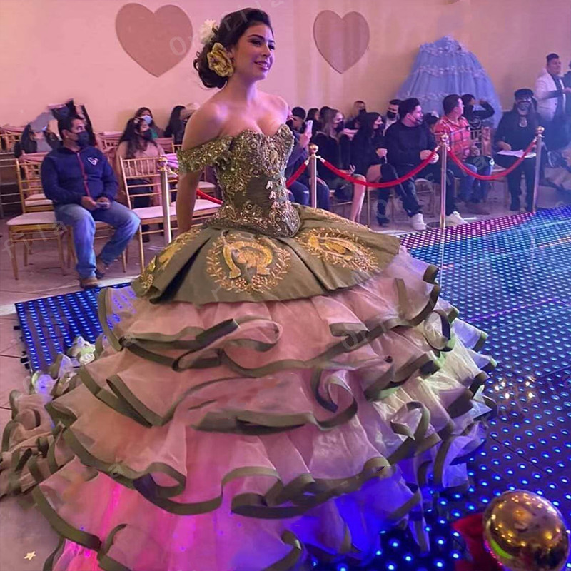 Vestido Mexicano Quinceanera Dresses Off Shoulder Lace Applique Sweet 16 Corset Dress 2021 vestidos de XV años Ball Prom Gowns