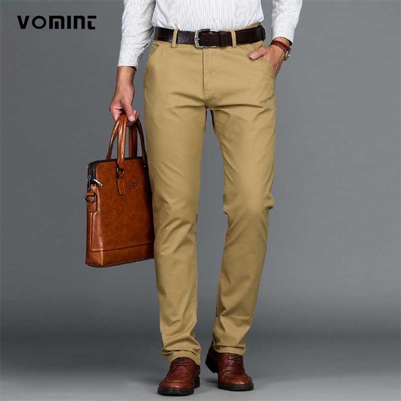 VOMINT Mens Pants Cotton Casual Stretch male trousers man long Straight High Quality 4 color Plus size pant suit 42 44 211112