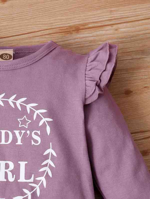 Baby Letter Graphic Tee & Floral Print Bow Front Pants With Headband SHE