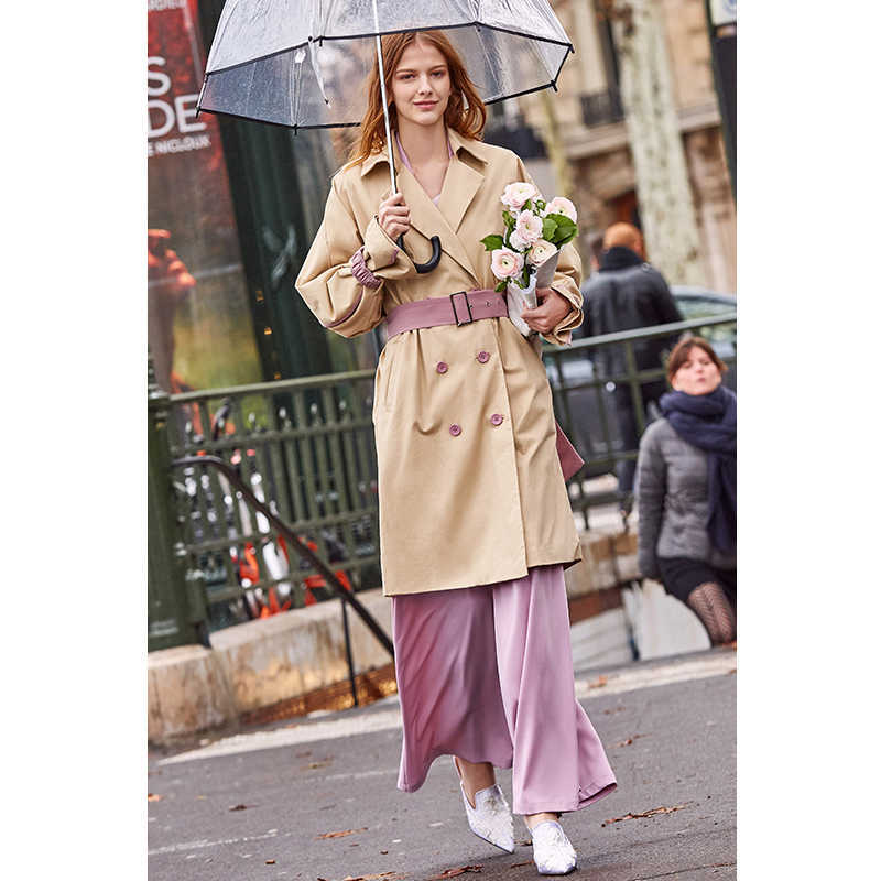 Lapel Trench Coat Spring Women Solid Patchwork Loose with Belt Female Long Jackets 11930064 210527
