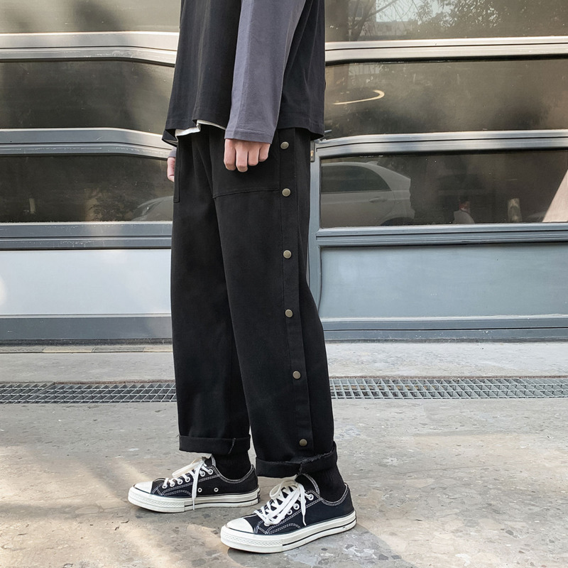 2021 New Spring Cotton Wide-leg Men's Fashion Retro Button Casual Men Streetwear Korean Hip-hop Straight Pants Mens Trousers Wrm7, Black
2021 New Spring Cotton Wide-leg Men's Fashion Retro Button Casual Men Streetwear Korean Hip-hop Straight Pants Mens Trousers Wrm7, Black