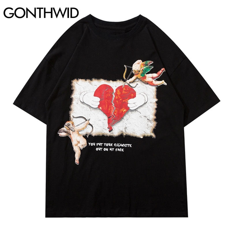T-Shirt Summer Men Streetwear Hip Hop Harajuku Angel Broken Heart Print Short Sleeve Tees Loose Cotton Casual Tops 210602, White
T-Shirt Summer Men Streetwear Hip Hop Harajuku Angel Broken Heart Print Short Sleeve Tees Loose Cotton Casual Tops 210602, White