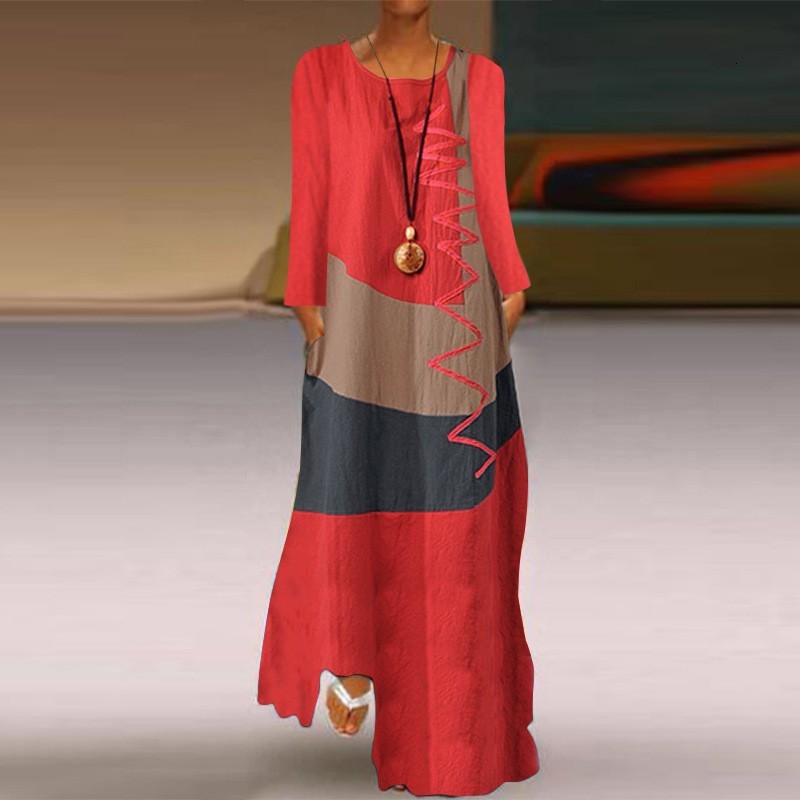 2021 New Women Autumn Casual Fashion Patchwork O-neck Long Sleeve Plus Size Elegant Ladies Es Maxi Femme Gg8e, Red
2021 New Women Autumn Casual Fashion Patchwork O-neck Long Sleeve Plus Size Elegant Ladies Es Maxi Femme Gg8e, Red
