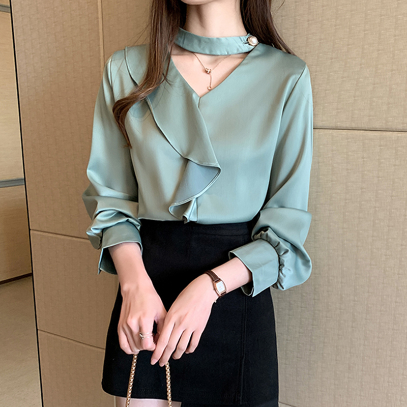 Dingaozlz Female Long sleeve Office lady Tops Spring New Korean Fashion Women blouse Satin White shirt 210225