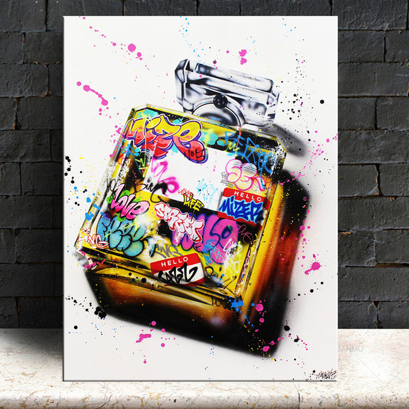 Graffiti wall on Wall Street Color graffiti canvas painting on Art Street, posters and prints for home decoration