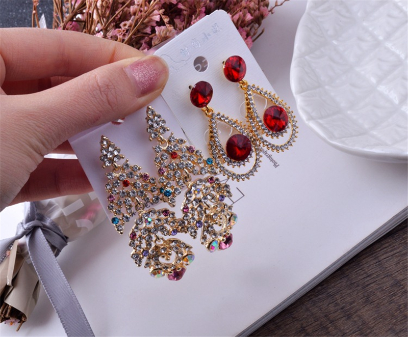 Crystal Rhinestone Drop Stud Earrings Jewelry Cubic Zirconia Pearl Star Flower Tassel Women Studs Fashion Bling Party Earring Gift for Girls