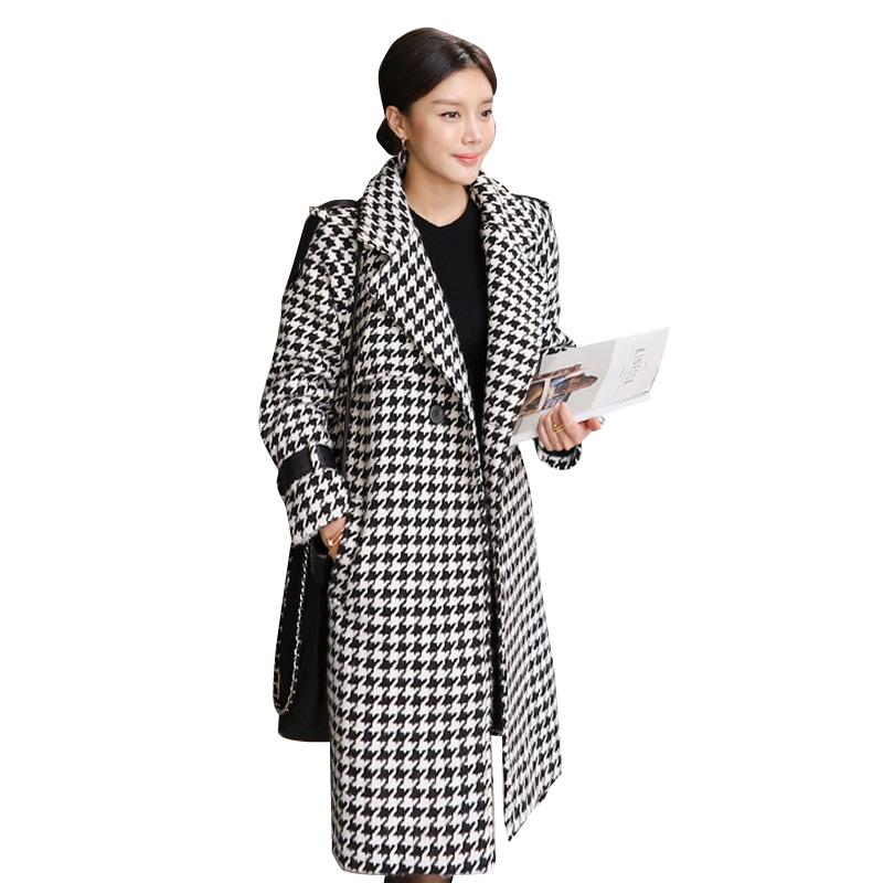 Women Wool Coat Plaid Loose Long Double Breasted Fashion Female Coats Autumn Winter Outerwear 2021 Jackets Trench Sashes WJ156