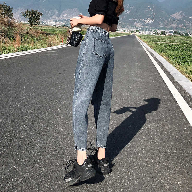 Plus Size Boyfriend Destroy High Waisted Harem Loose Style Ripped for Women Casual Distressed Jeans 210302
