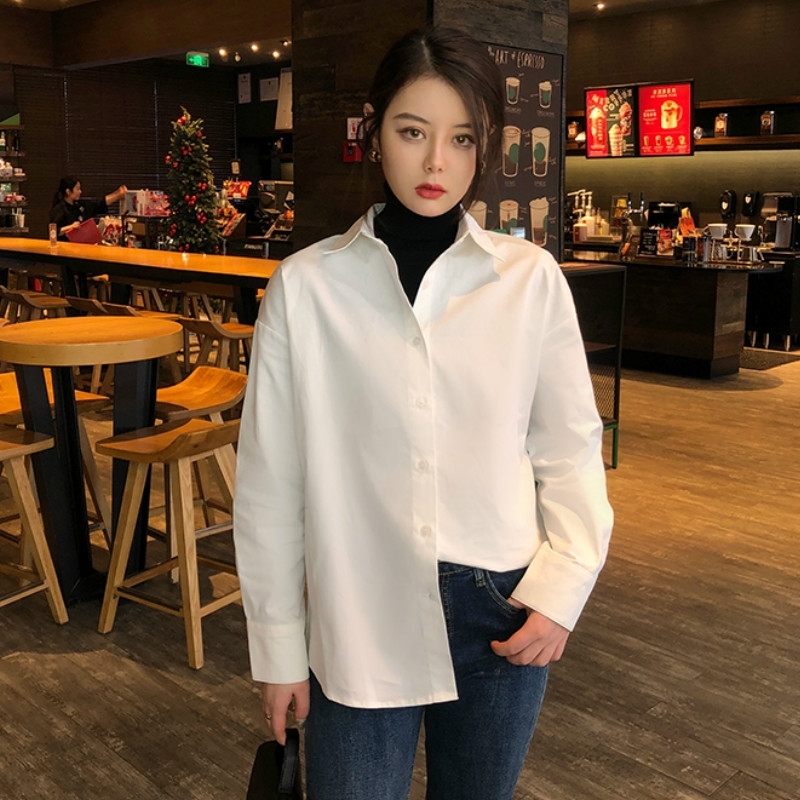 Women White Shirt Spring Summer Fashion Korean Casual Long Sleeve Loose Shirts Female Streetwear Blouse Tops 210308