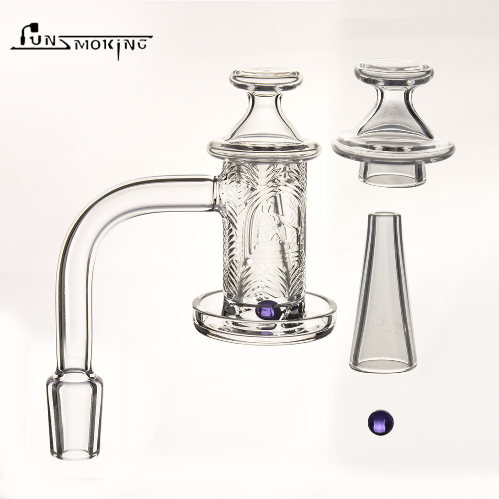 Quartz spinner banger set Smoke with Beveled edge and deep carving pattern on the bowl + 1 glass terp pearl+carb cap+cone for dab rig water Pipe Bongs Hookahs
Quartz spinner banger set Smoke with Beveled edge and deep carving pattern on the bowl + 1 glass terp pearl+carb cap+cone for dab rig water Pipe Bongs Hookahs