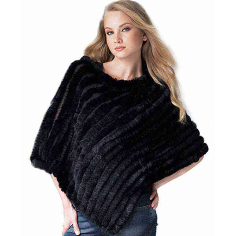 ETHEL ANDERSON Real Fur Knitted Rabbit Fur Poncho Vest Fashion Wrap Coat Vtg Shawl Lady Natural Fur Wedding Party Wholesale 211123