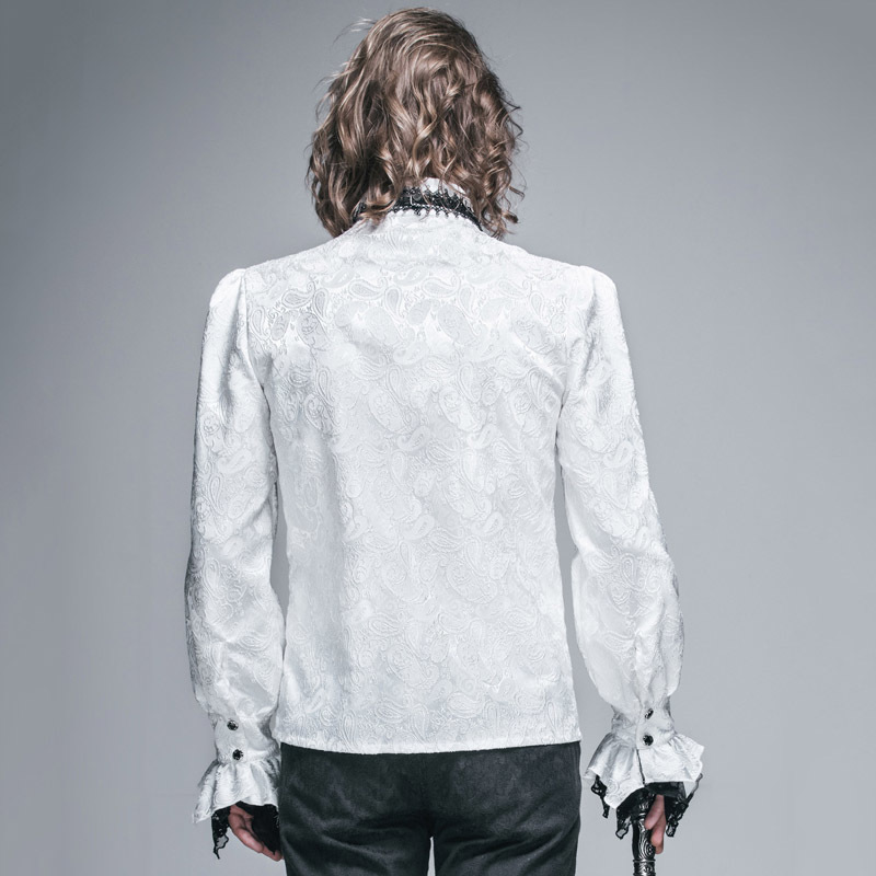 Devil Fashion Gothic Shining Men's Tie Shirt Steampunk Black White Gorgeous Pattern Long Sleeves Shirts Male Casual Blouse Tops 201124