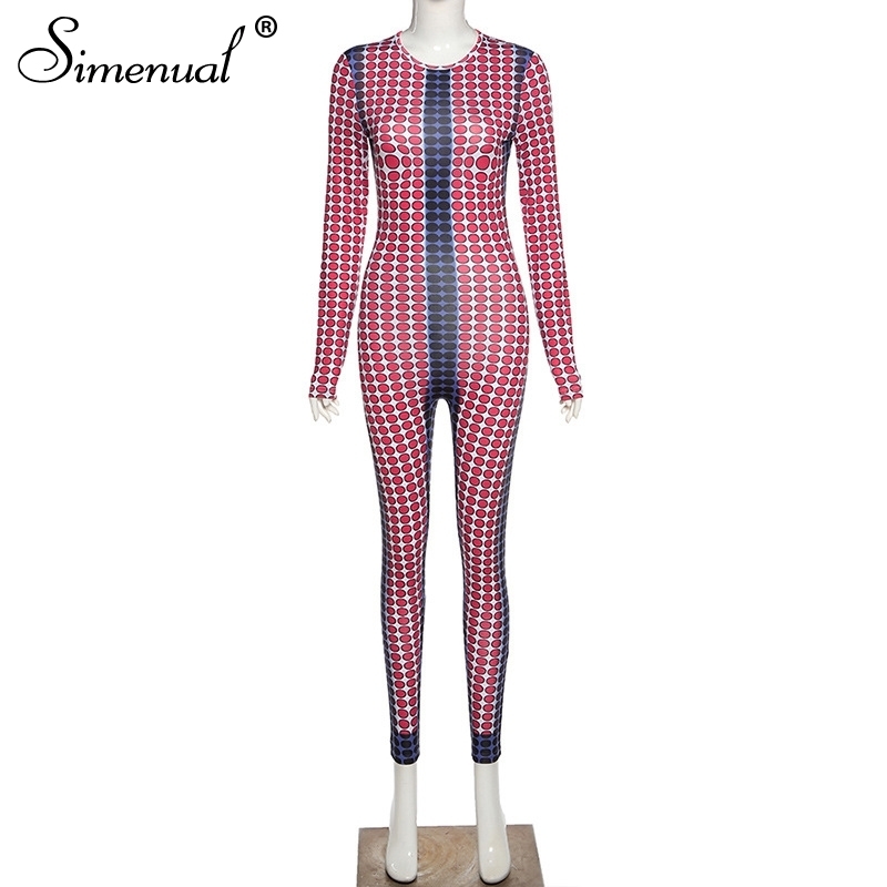 Simenual Fitness Sporty Long Sleeve Bodycon Jumpsuits Fall Women Clothing Active Wear Casual Print One Piece Outfits Slim 201007