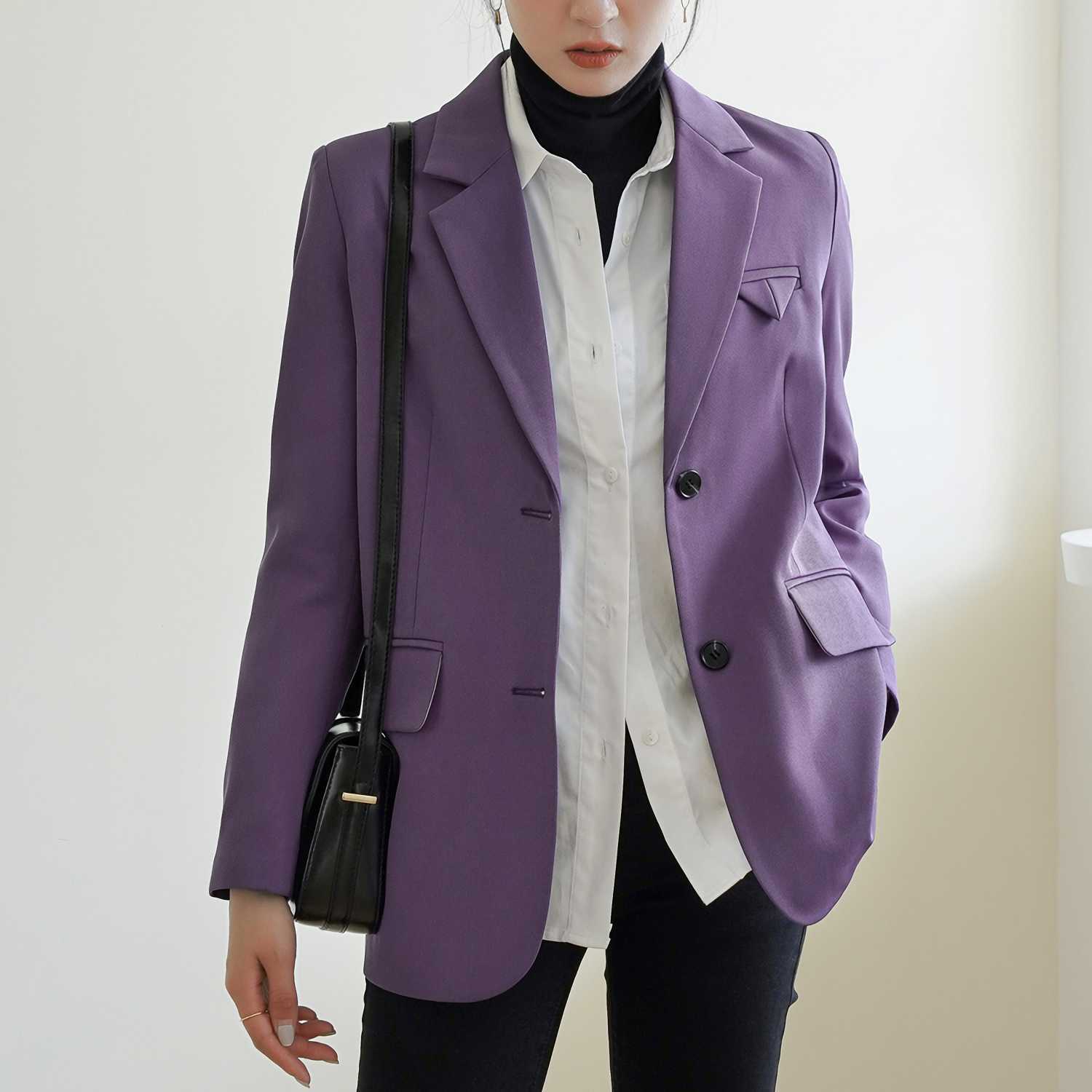 Women Loose Single Breasted Autumn Blazer Jackets Female Elegant Suits Coat Office Ladies Casual Blazers Outerwear WB81 210930