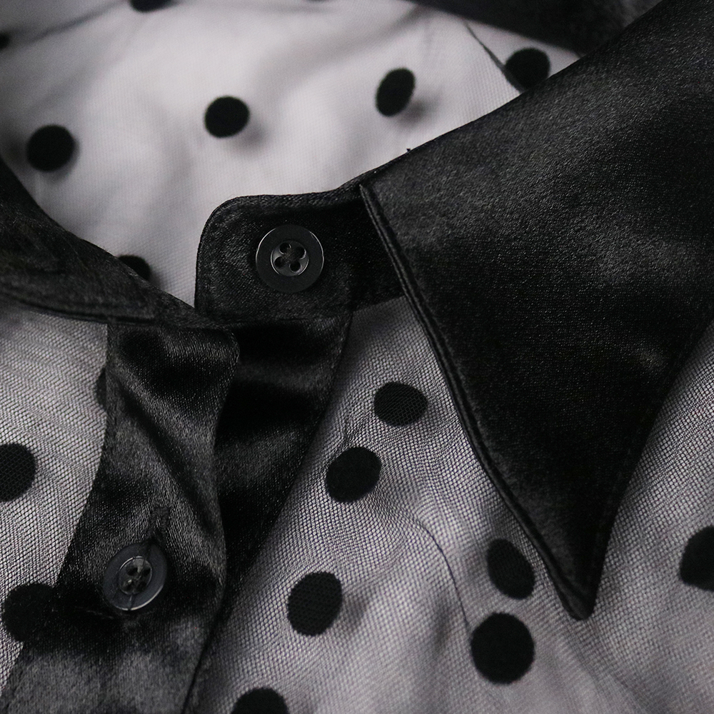 Women Long Mesh Shirt Dress Polka Dot See Through Black Transparent Tulle African Fashion Spring Female Robes Tunic Plus Size XL 210309