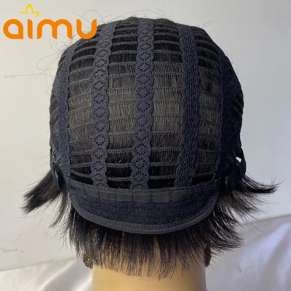 Free shipping Brazilian wavy Short Human Hair For Black Women natural color /ombe blonde Pixie Cut lace front Wig with bangs