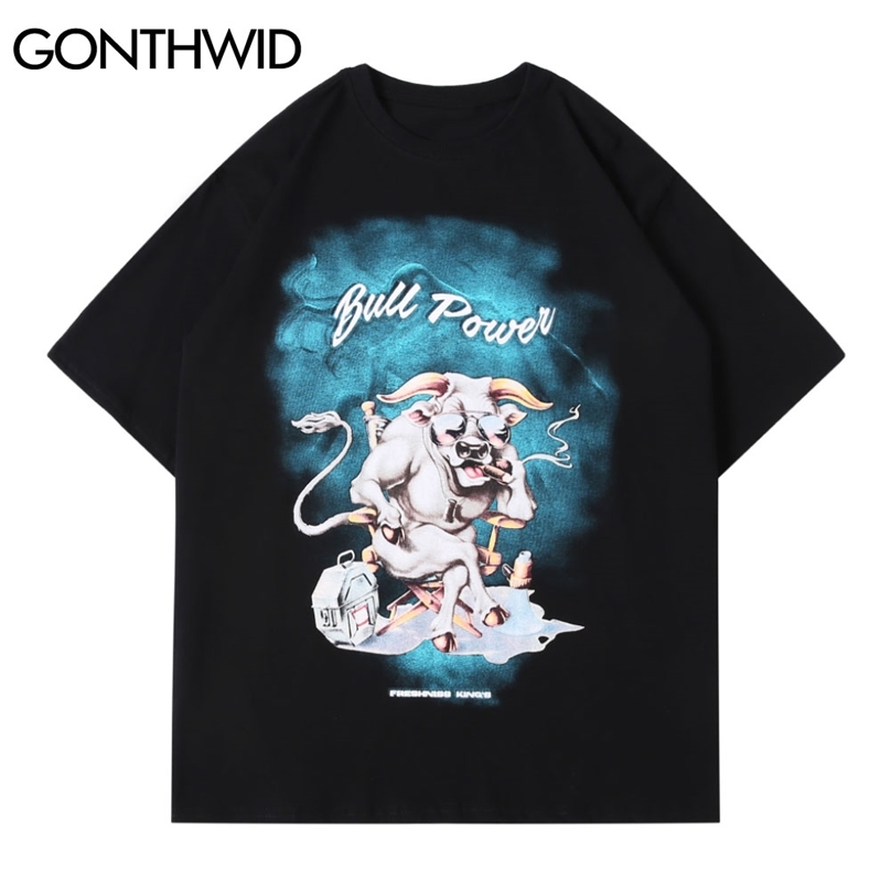 T-Shirts Streetwear Funny Smoking Bull Print Tshirts Hip Hop Harajuku Hipster Short Sleeve Casual Cotton Loose Tops 210602, Black
T-Shirts Streetwear Funny Smoking Bull Print Tshirts Hip Hop Harajuku Hipster Short Sleeve Casual Cotton Loose Tops 210602, Black