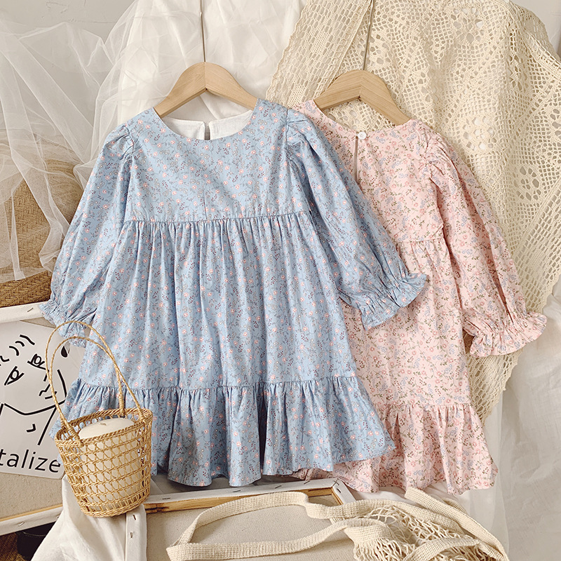 Dress girl autumn new style Korean floral long sleeve skirt princess skirt girl skirt fashion