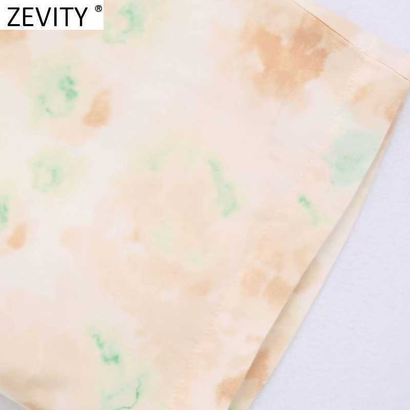 Zevity Women Vintage Tie Dyed Print Casual Straight Pants Retro Female Chic Color Match Side Zipper Pockets Long Trousers P1110 210603