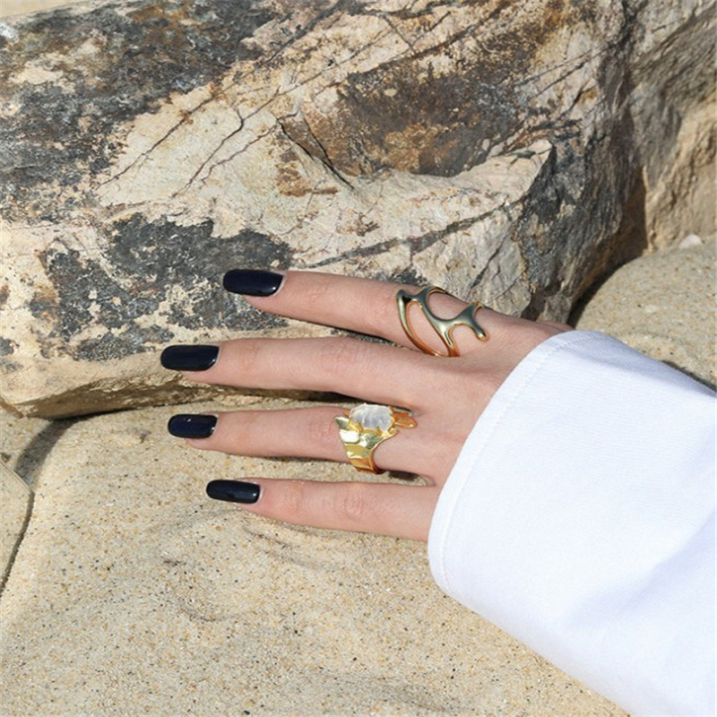 100% 925 Sterling Silver Geometric Rings New Punk Style Irregular Wide Surface Open Size Micro White Crystal Wedding Ring