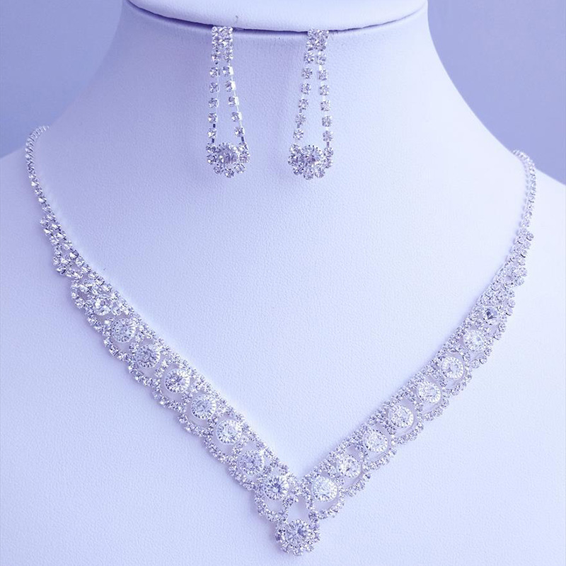 Rhinestone Crystal Bridal Jewelry Sets for Women Necklace Earrings Set Wedding Jewelrys Accessories