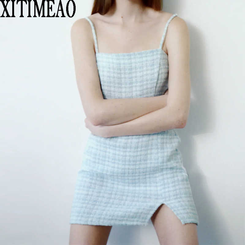Za Summer Woman Tweed Plaid Suspender Dress Fashion Slit Slim Sexy Off Shoulder Sling es Vestidos 210604, Light blue
Za Summer Woman Tweed Plaid Suspender Dress Fashion Slit Slim Sexy Off Shoulder Sling es Vestidos 210604, Light blue