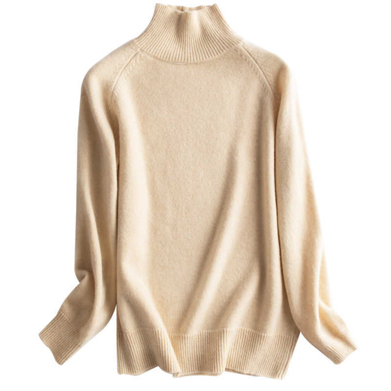 Sweater Women's Turtleneck Pullover Long Sleeved Raglan Solid Color Wool Tops Fall Winter Thick Knitted Bottoming Shirt 210918