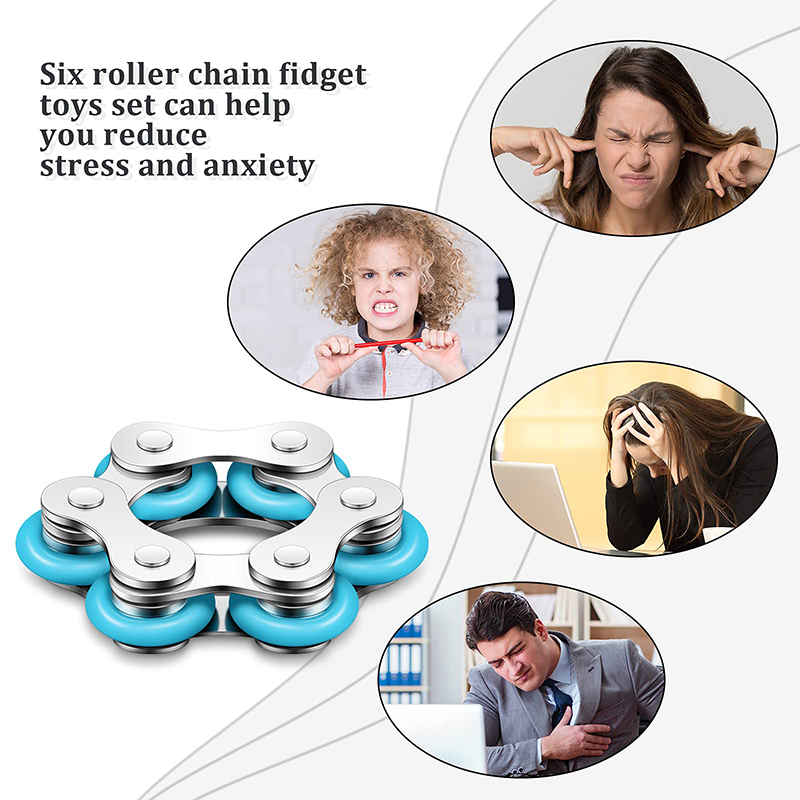 Fidget Toys 6 Knots Bicycle Roller Bike Chain Stainless Steel Metal Ring Anti Stress Relief Sensory Birthday Easter Gift for Adults Kids Children Boys