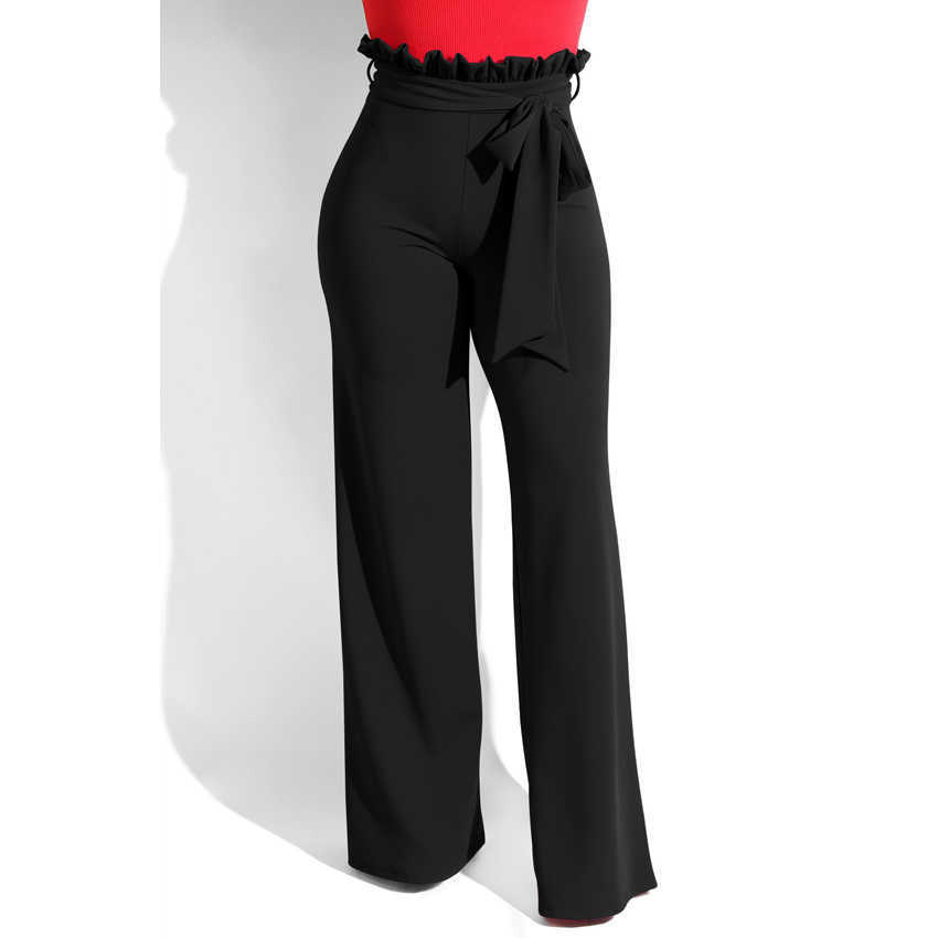Plazson Autumn Winter Women Belted Palazzo Pants Loose Long Pant High Waist Wide Leg Trousers Streetwear Pantalones 211115