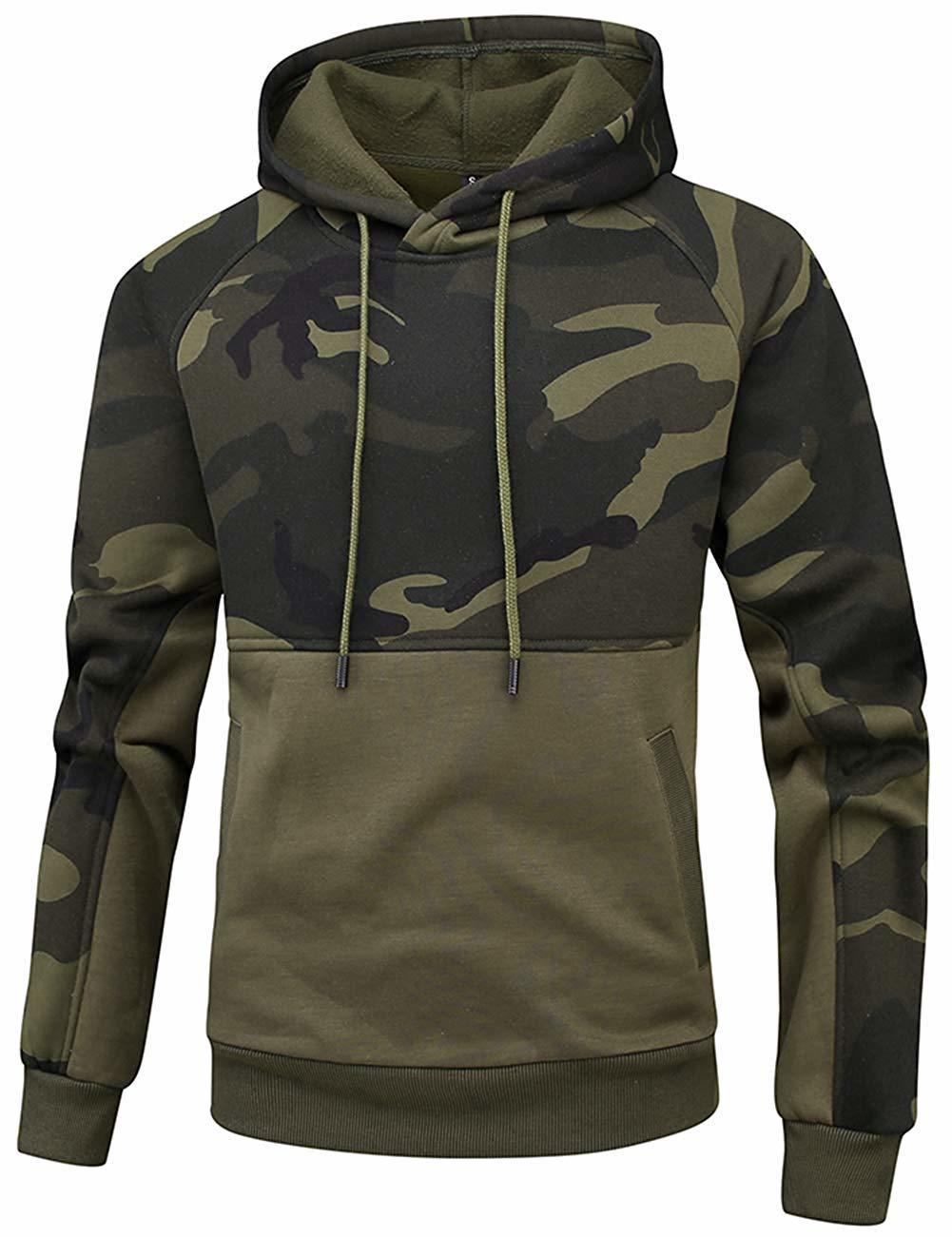 Fashion Fleece Hoodies Men Army Camo Hooded Sweatshrits Kanga Pocket Hoody Outwear Male Sportswear Super Mens Camouflage Hoodie 201020