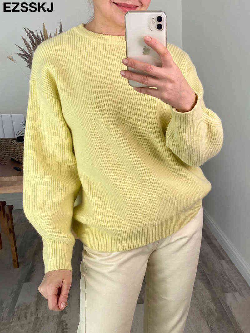 EZSSKJ Soft oversized Cashmere Sweaters Women puff sleeve Winter sweater Pullovers Loose Female Warm Basic sweater Jumper 211109