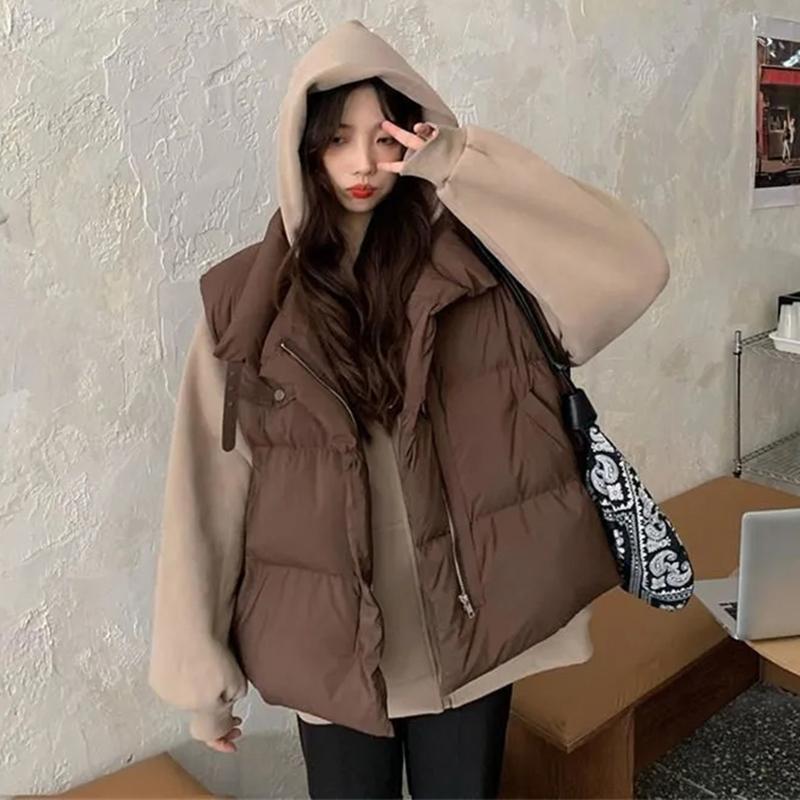 Women's Vests Korean Solid Cotton-padded Vest Jacket Winter Turn-down Collar Sleeveless Warm Oversized Coat Women Fashion Zipper Thick, Black;white 
Women's Vests Korean Solid Cotton-padded Vest Jacket Winter Turn-down Collar Sleeveless Warm Oversized Coat Women Fashion Zipper Thick, Black;white
