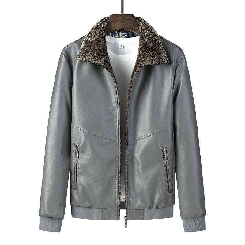 Flight Jacket Men Fur Collar PU Leather Men Jacket Black Brown Vintage Coat Winter Male Thicken Fleece Warm Bomber Jacket Parkas 211111