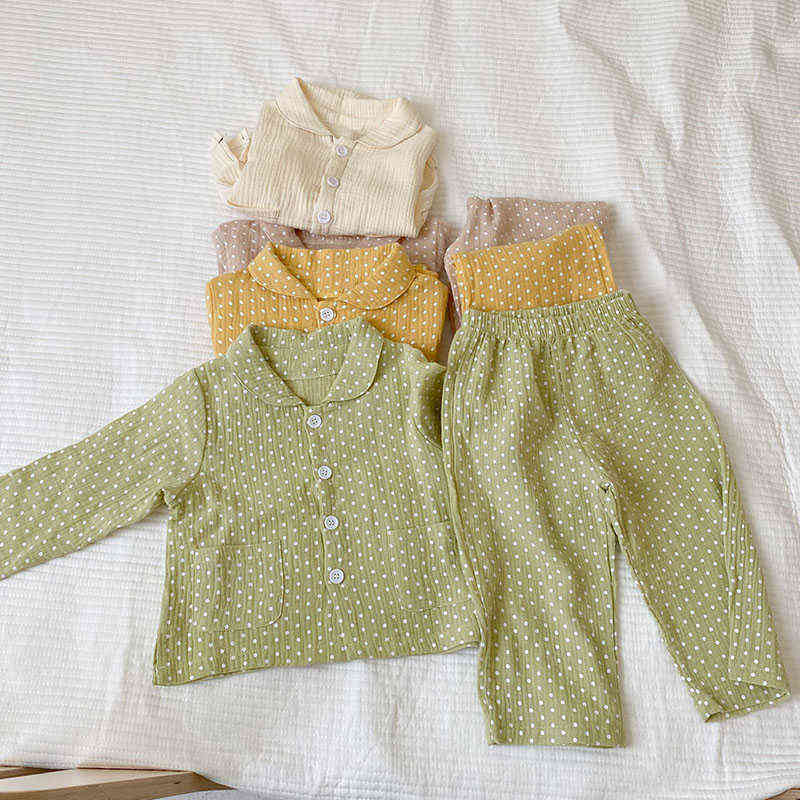 Autumn Kids Pajamas Dot Girls Sleepwear Casual Nightclothes for Brothers and Sisters Linen 211130