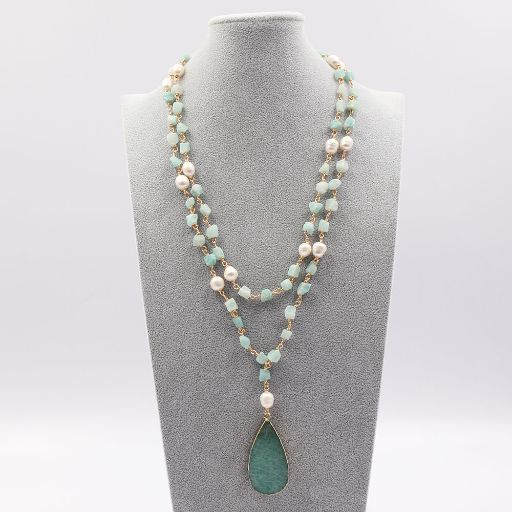 GuaiGuai Jewelry 2 Strands White Rice Pearl Green Amazonite Rough Necklace Big Amazonites Pendant Handmade For Women
GuaiGuai Jewelry 2 Strands White Rice Pearl Green Amazonite Rough Necklace Big Amazonites Pendant Handmade For Women