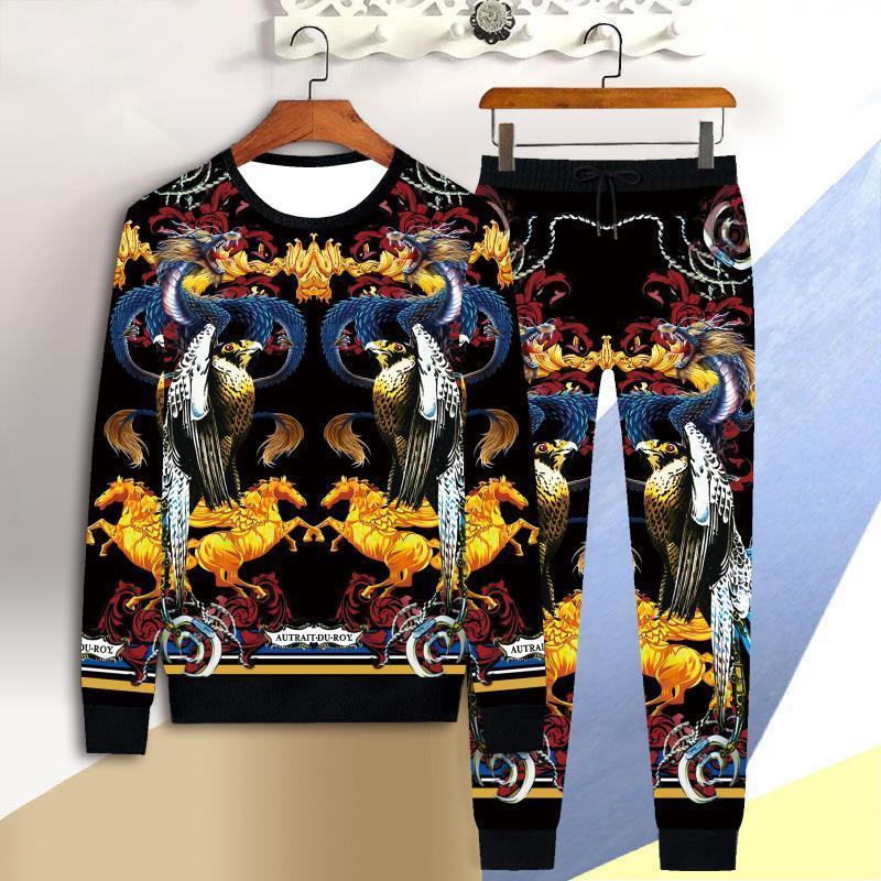 men's sportswear suit male 3D bull head short-sleeved casual slim T-shirt trousers 2-piece set 3D tiger print T-shirt pants 201210